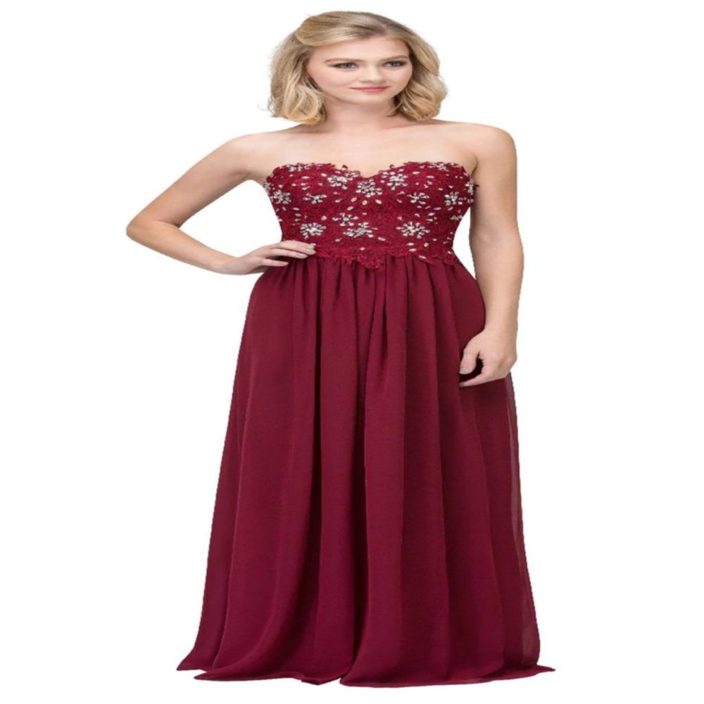 Starbox USA 6197 Strapless Evening Dress Chiffon A-Line (BURGUNDY)